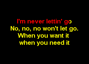 I'm never lettin' go
No, no, no won't let go.

When you want it
when you need it