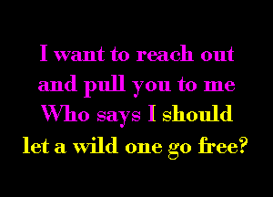 I want to reach out

and pull you to me
Who says I Should

let a wild one go free?