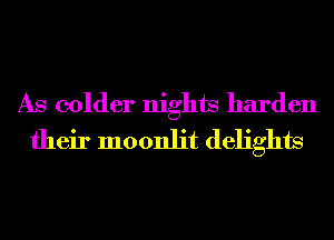As colder nights harden
their moonlit delights