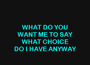 WHAT DO YOU

WANT METO SAY
WHAT CHOICE
DO I HAVE ANYWAY