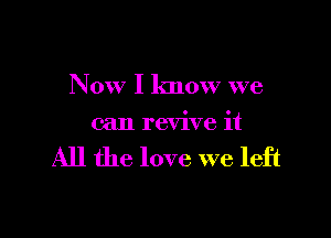 Now I know we

can revive it

All the love we left