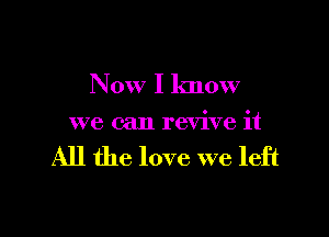 Now I know

we can revive it

All the love we left