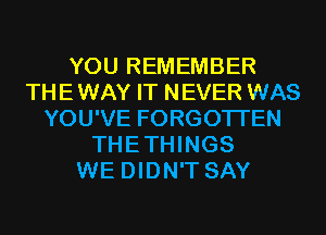 YOU REMEMBER
THEWAY IT NEVER WAS
YOU'VE FORGOTTEN
THETHINGS
WE DIDN'T SAY