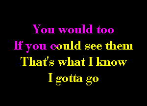 You would too

If you could see them
That's What I know
I gotta go