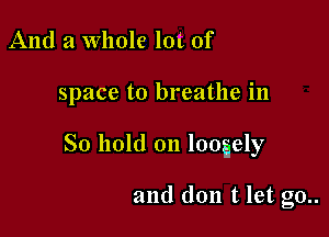 And a whole lot of

space to breathe in

So hold on loogely

and don t let g0..