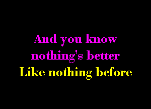And you know
nothings better
Like nothing before