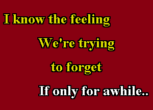 I know the feeling
W e're trying

to forget

If only for awhile..