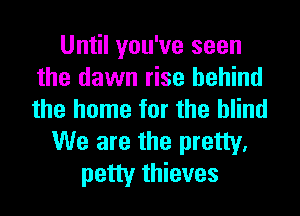Until you've seen
the dawn rise behind
the home for the blind

We are the pretty.
petty thieves