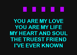 YOU ARE MY LOVE
YOU ARE MY LIFE
MY HEART AND SOUL
THETRUEST FRIEND
I'VE EVER KNOWN