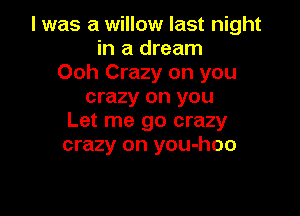 l was a willow last night
in a dream
Ooh Crazy on you
crazy on you

Let me go crazy
crazy on you-hoo