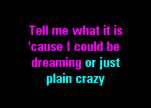 Tell me what it is
'cause I could be

dreaming or just
plain crazy