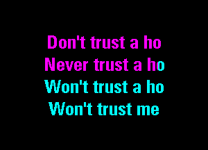 Don't trust a ho
Never trust a ho

Won't trust a ho
Won't trust me