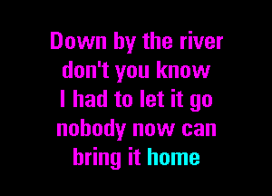 Down by the river
don't you know

I had to let it go
nobodyr now can
bring it home