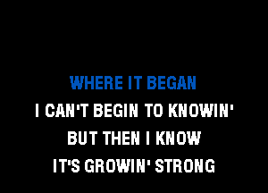 WHERE IT BEGAN
I CAN'T BEGIN T0 KNOWIN'
BUT THEN I KNOW
IT'S GROWIH' STRONG