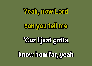 Yeah, now Lord
can you tell me

'Cuz ljust gotta

know how far, yeah