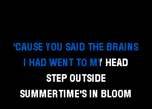 'CAUSE YOU SAID THE BRAINS
I HAD WENT TO MY HEAD
STEP OUTSIDE
SUMMERTIME'S IH BLOOM