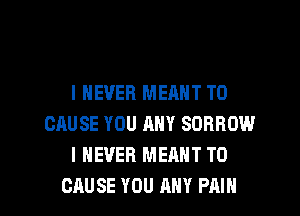 I NEVER MEANT T0
CAUSE YOU ANY SORROW
I NEVER MEANT T0

CAUSE YOU ANY PAIN l