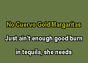 No Cuervo Gold Margaritas

Just ain't enough good burn

in tequila, she needs