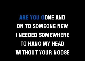 ARE YOU GONE AND
ON TO SOMEONE NEW
I NEEDED SOMEWHERE

TO HANG MY HEAD

WITHOUT YOUR MOOSE l