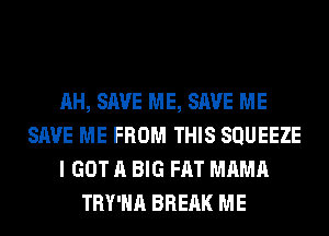 AH, SAVE ME, SAVE ME
SAVE ME FROM THIS SQUEEZE
I GOT A BIG FAT MAMA
TRY'HA BREAK ME