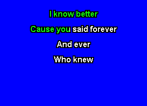 I know better

Cause you said forever

And ever
Who knew