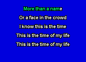 More than a name
Or a face in the crowd
I know this is the time

This is the time of my life

This is the time of my life