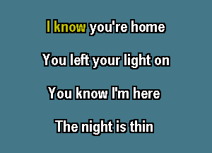 I know you're home

You left your light on

You know I'm here

The night is thin