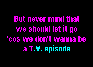 But never mind that
we should let it go

'cos we don't wanna be
a TM. episode