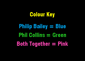Colour Key

Philip Bailey Blue

Phil Collins z Green
Both Together 2 Pink