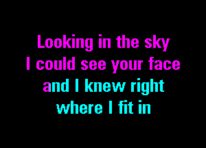 Looking in the sky
I could see your face

and I knew right
where I fit in