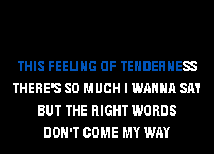 THIS FEELING 0F TEHDERHESS
THERE'S SO MUCH I WANNA SAY
BUT THE RIGHT WORDS
DON'T COME MY WAY