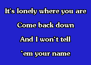 It's lonely where you are
Come back down

And I won't tell

'em your name