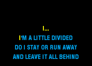 l...
I'M A LITTLE DIVIDED
DO I STAY OR RUN AWAY
AND LEAVE IT ALL BEHIND
