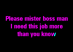 Please mister boss man

I need this job more
than you know