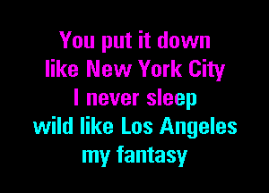 You put it down
like New York City

I never sleep
wild like Los Angeles
my fantasy