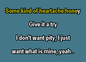 Some kind of heartache honey

Give it a try

I don't want pity, ljust

want what is mine, yeah..