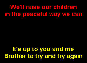 We'll raise our children
in the peaceful way we can

It's up to you and me
Brother to try and try again