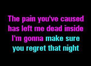 The pain you've caused
has left me dead inside
I'm gonna make sure
you regret that night