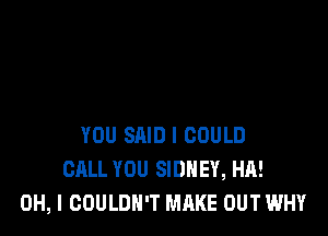 YOU SAID I COULD
CALL YOU SIDNEY, HA!
OH, I COULDN'T MAKE OUT WHY