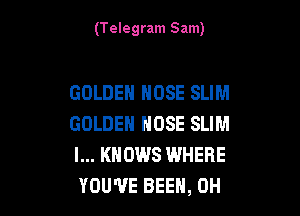 (Telegram Sam)

GOLDEN HOSE SLIM

GOLDEN HOSE SLIM
l... KNOWS WHERE
YOU'VE BEEN, 0H