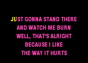 JUST GONNA STAND THERE
AND WATCH ME BURN
WELL, THAT'S ALRIGHT

BECAUSE I LIKE

THE WAY IT HURTS l
