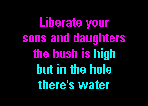 Liberate your
sons and daughters

the bush is high
but in the hole
there's water