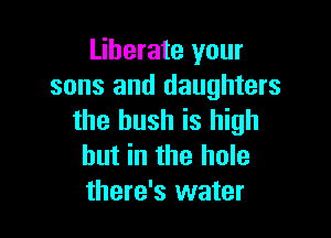 Liberate your
sons and daughters

the bush is high
but in the hole
there's water