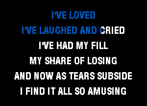 I'VE LOVED
I'VE LAUGHED AND CRIED
I'VE HAD MY FILL
MY SHARE 0F LOSING
AND HOW AS TEARS SUBSIDE
I FIND IT ALL 80 AMUSIHG