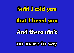 Said I told you

that I loved you

And there ain't

no more to say