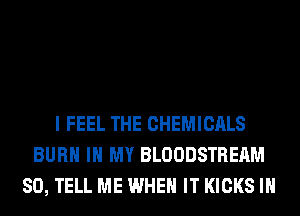 I FEEL THE CHEMICALS
BURN IN MY BLOODSTREAM
SO, TELL ME WHEN IT KICKS IH