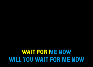 WAIT FOR ME NOW
WILL YOU WAIT FOR ME NOW