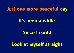 Just one more peaceful day
It's been a while

Since I could

Look at myself straight