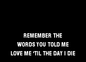 REMEMBER THE
WORDS YOU TOLD ME
LOVE ME 'TIL THE DAY I DIE