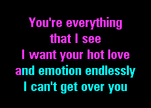 You're everything
that I see

I want your hot love
and emotion endlessly
I can't get over you